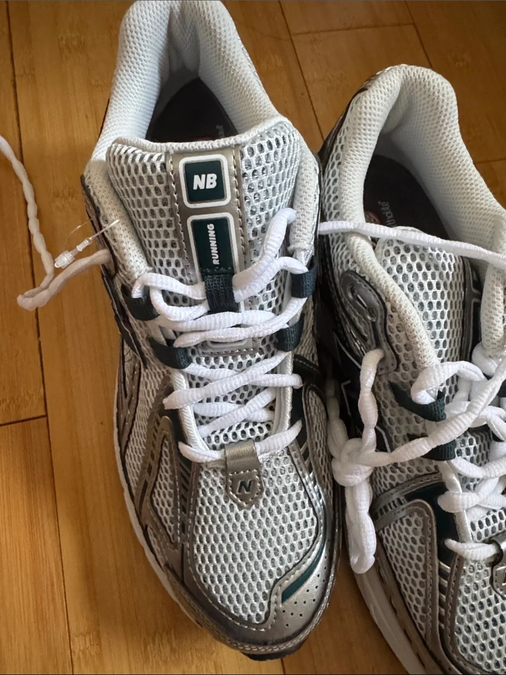 New Balance White and Silver Mesh Running Shoes